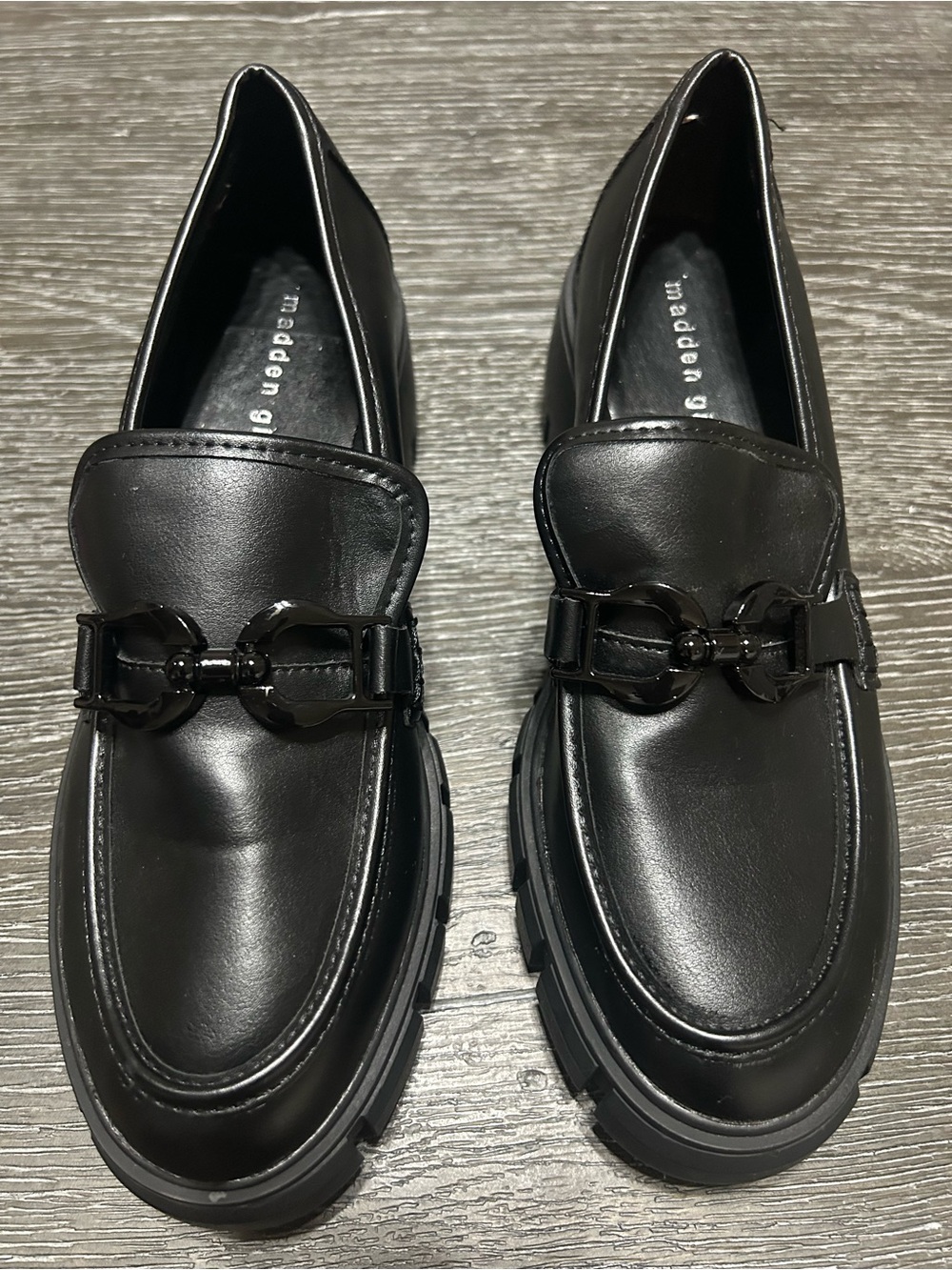 Madden Girl Black Chunky Slip-On Loafers
